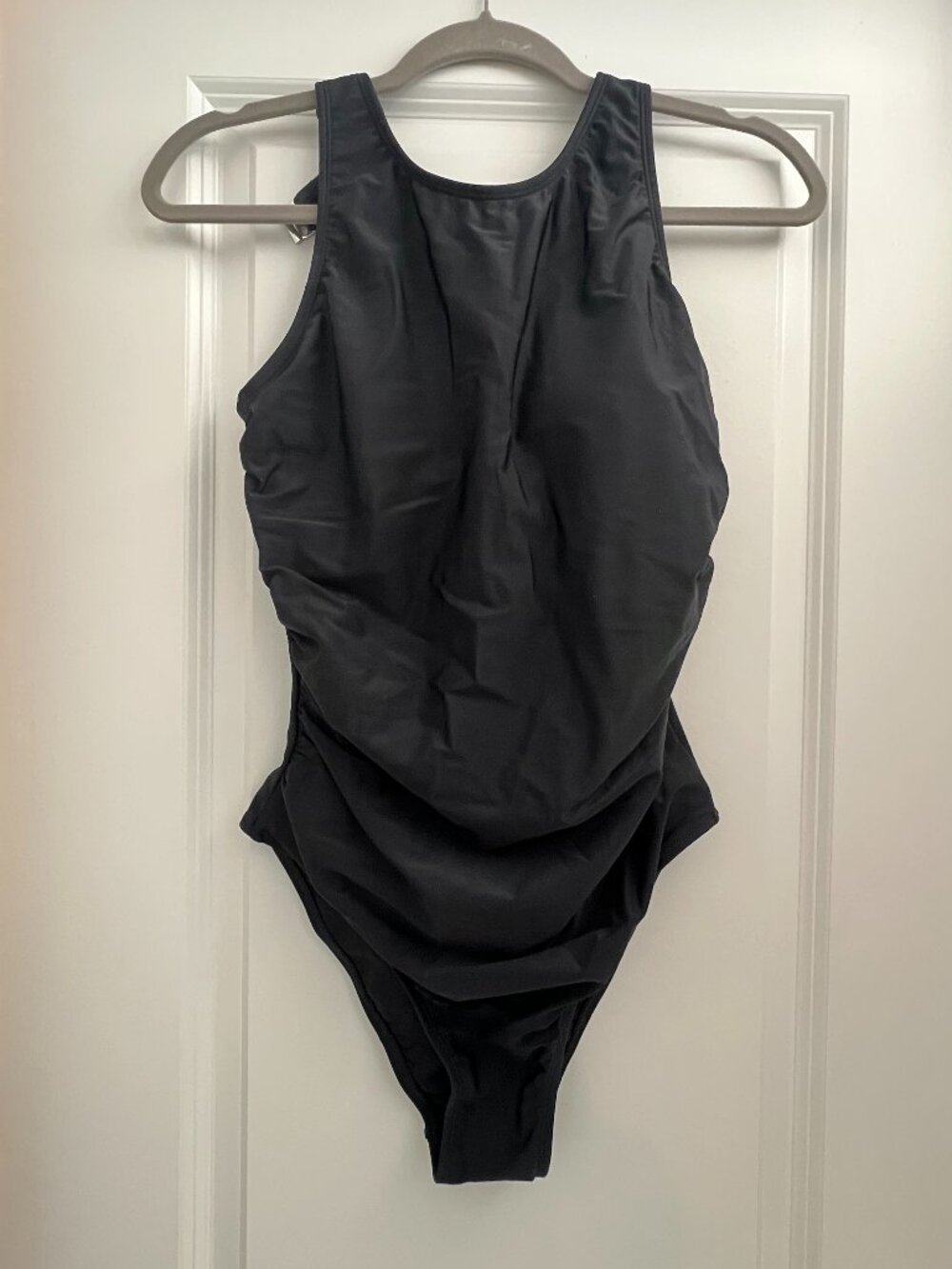High Neck, Open Back Black Swimsuit